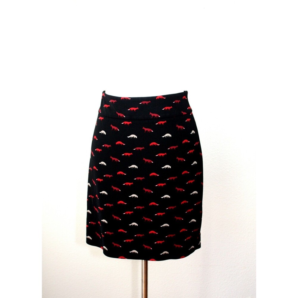 Y2K VIVIENNE TAM Pencil Mini Knit Skirt Sz. 10 Black Red White Fox Print #03